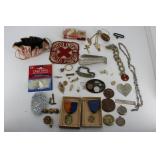 Trinket lot - shoe horn, patches, bracelets, die,