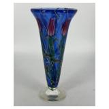 Artist signed tulip art glass fluted vase
