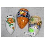 Three HP Japan wall pockets - Orange flora, rose