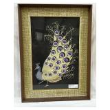 Art Deco Peacock 3D framed art with knitted tail