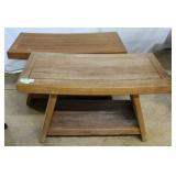 Pair of teak shower benches with undershelf