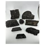 Eight wood block print stamps
