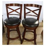 Pair contemporary leather seated barstools