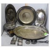 Silver plate grouping - tray, tongs, ovals, baby