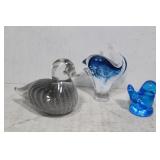 Three art glass bird paperweights - Swedish