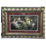 Early 1800s ornately carved frame with ladies in