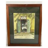 Framed cafe watercolor M. Clifford - 12.25" x