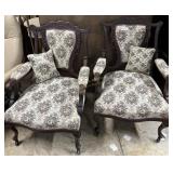 Pair of Floral parlor arm chairs with mahogany