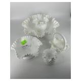 Five Fenton Hobnail white milk glass pieces -