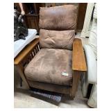 Adirondack style recliner with faux suede seating