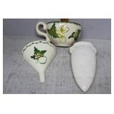 Three wall pockets - green ivy, teacup & white