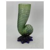 Kralik art glass vase with cobalt fluted base