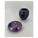 Stunning art glass artist signed oil lamp & vase