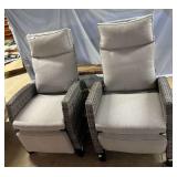 Pair of Resin wicker reclining patio chairs with