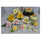 Large grouping porcelain flowers - trinket,