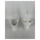 Two Fenton milk glass baskets