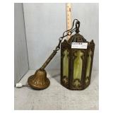 Victorian Green Slag Glass Lantern with ornate