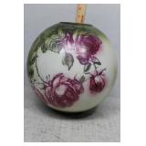 Red rose & green floral parlor lamp globe 10" x