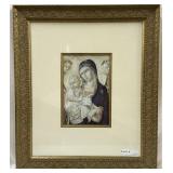 Madonna & Child print in ornate gold frame 20.25"