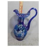 Fenton floral pitcher with artist signature