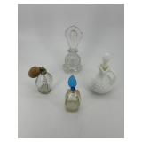 Four perfume bottles with stoppers - milk glass &