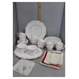 Red & White fireprook Pyrex(?)  luncheon set with