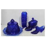 Cobalt glass grouping - Northwoods hat pin