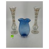 Three pcs art glass - pair clear to gold bud
