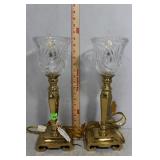 Pair of 17" H brass table lamps with crystal