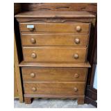 Five drawer upright maple dresser