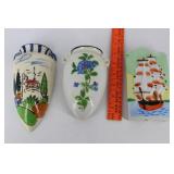 Three Japanese wall pockets - floral, ship, &