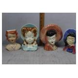 Four Lady head vases - Royal Coplay