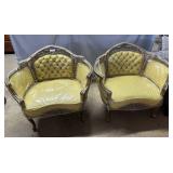 Italian Renissance style tufted barrel armchairs