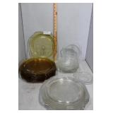 Clear & amber depression glass plates and bowls