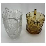 Two pressed glass pitchers - clear glass floral &