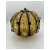 Amber glass crackle glass shade with cast metal