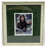 Framed print of Native American lady 13" x 14.5"