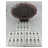 Individual salt & pepper shakers & beaded basket