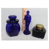 Three cobalt collectors Degenhart glass man, ink