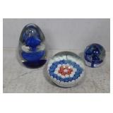 Three art glass paperweights - artist signed