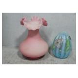 Pink ruffle top matte finish vase & Fenton Floral