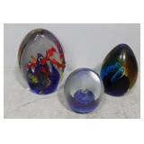 Three art glass paperweights