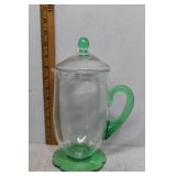 Uranium glass 10" H pitcher with petal base