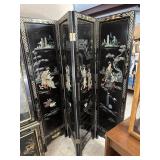 Asian black lacquer screen with mother of pearl