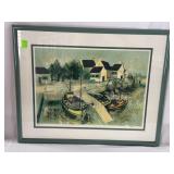 Harbor scene artist signed 209/275 - 30" x 21"