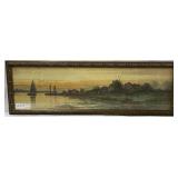 European harbor scene Watercolor on paper signed