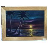 Sunrise beach scene painting on velvet artist