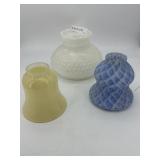 Three glass shades - hobnail, blue frosted &