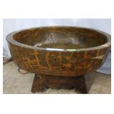 Carved wood bowl with mortar center on feet