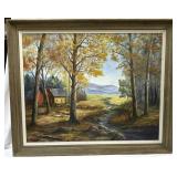 Autumn brook scene framed on canvas , signed